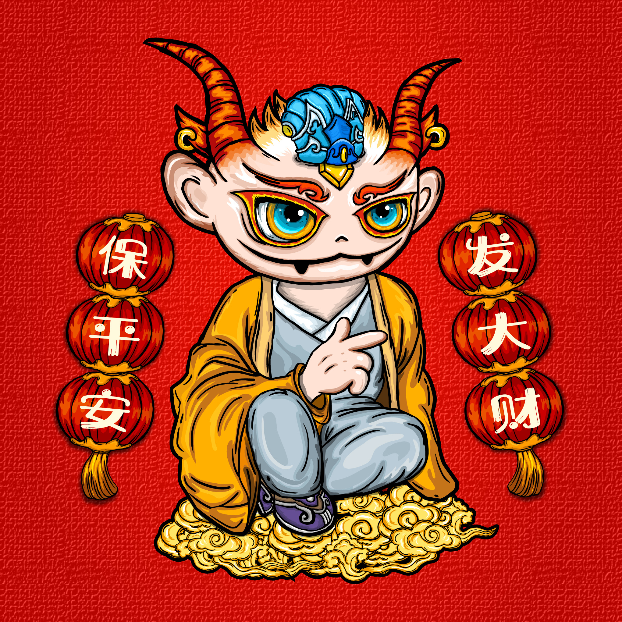 牛年国潮插画贺图