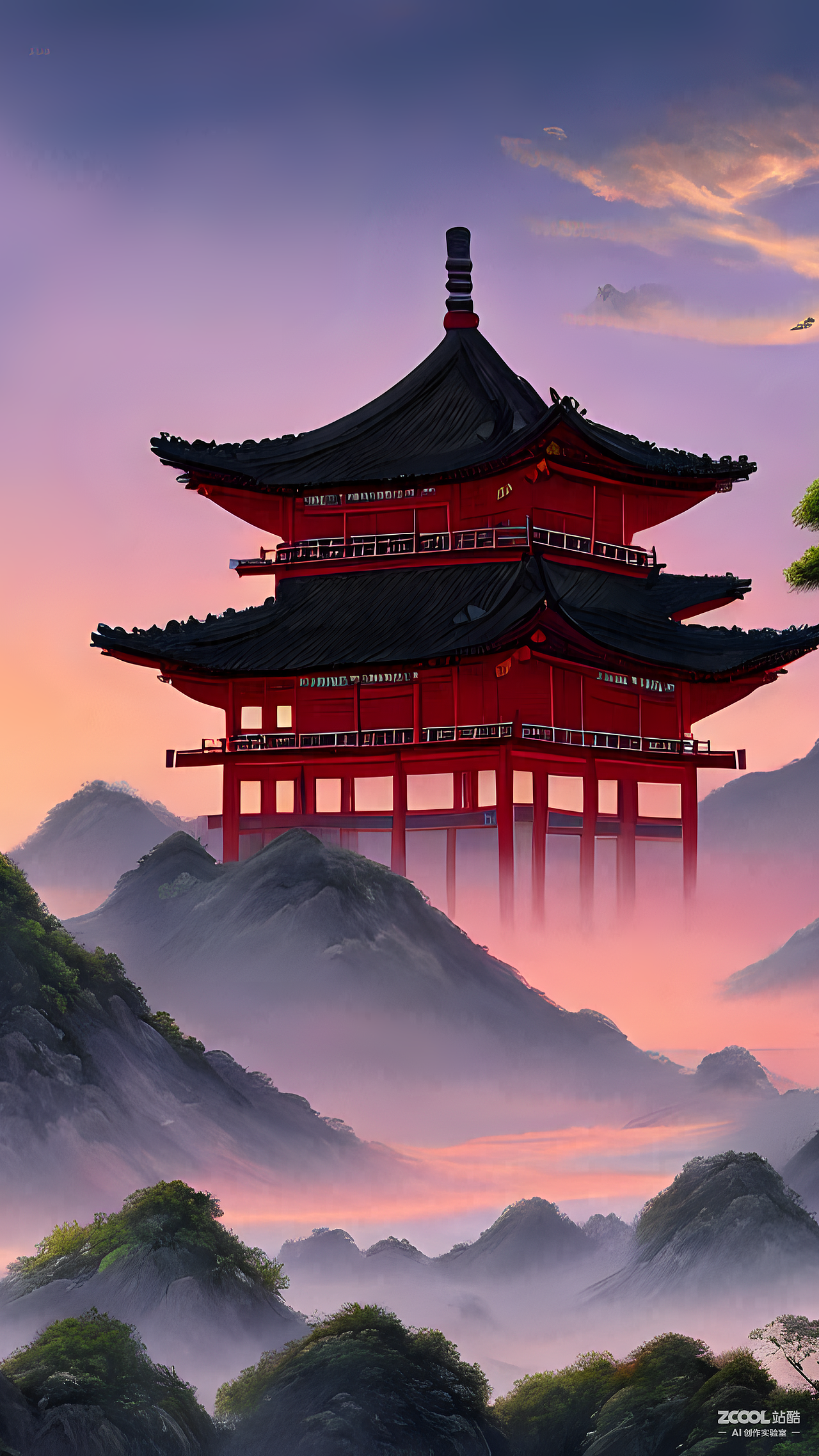 ai创作实验室#滕王阁,落日,孤鹜,山水