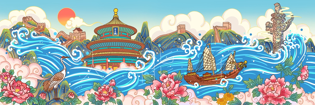 京杭大运河水彩画图片
