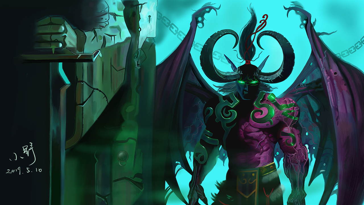 魔兽世界 伊利丹·怒风 临摹|插画|游戏原画|yeenoxn_临摹作品-站酷