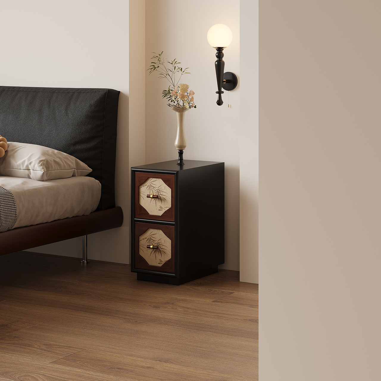 中古竹叶窄款床头柜