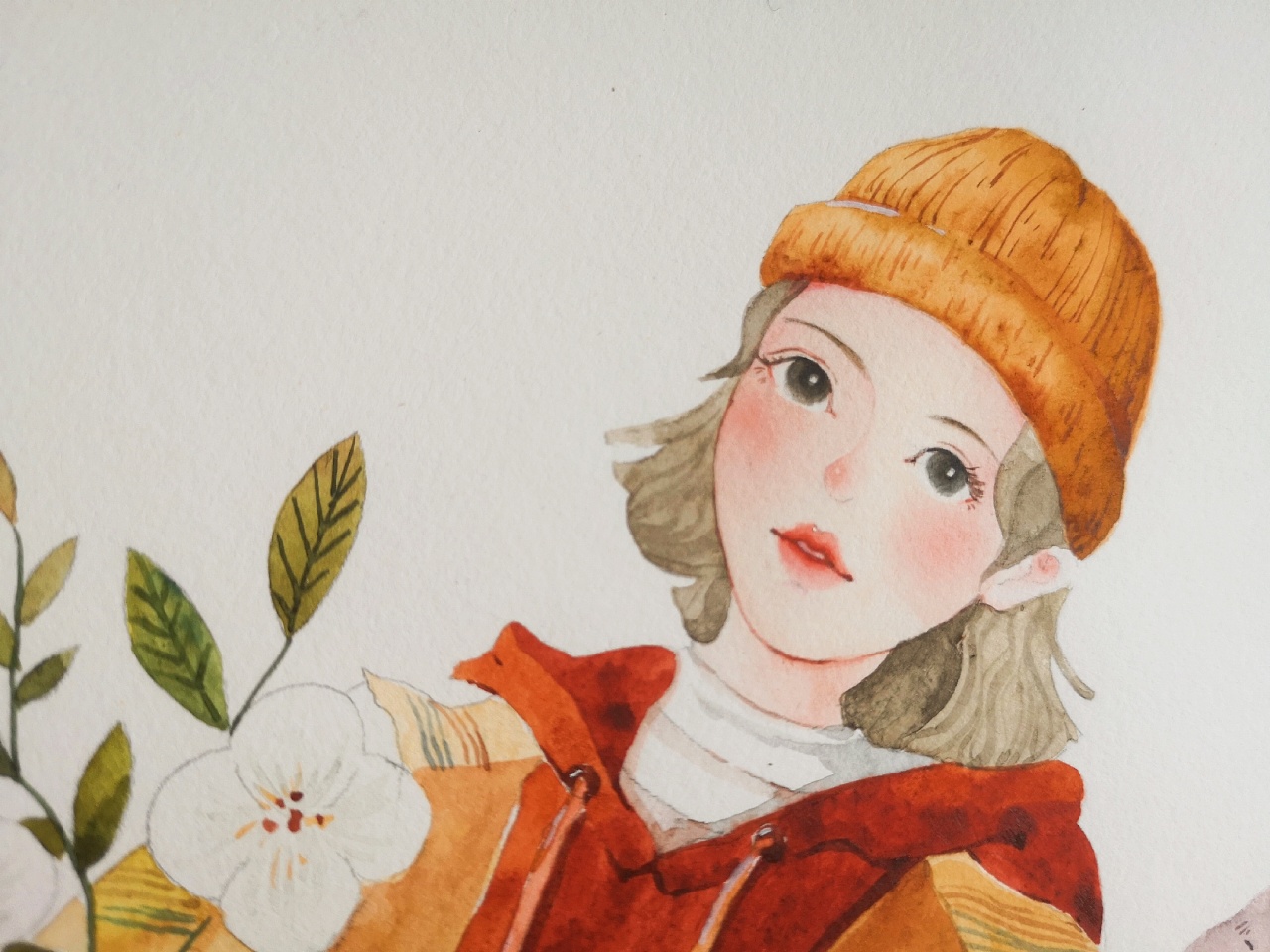 复古水彩少女插画