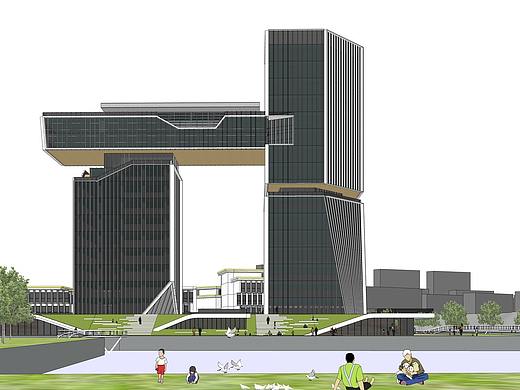 现代产业园园区办公楼SU模型下载
