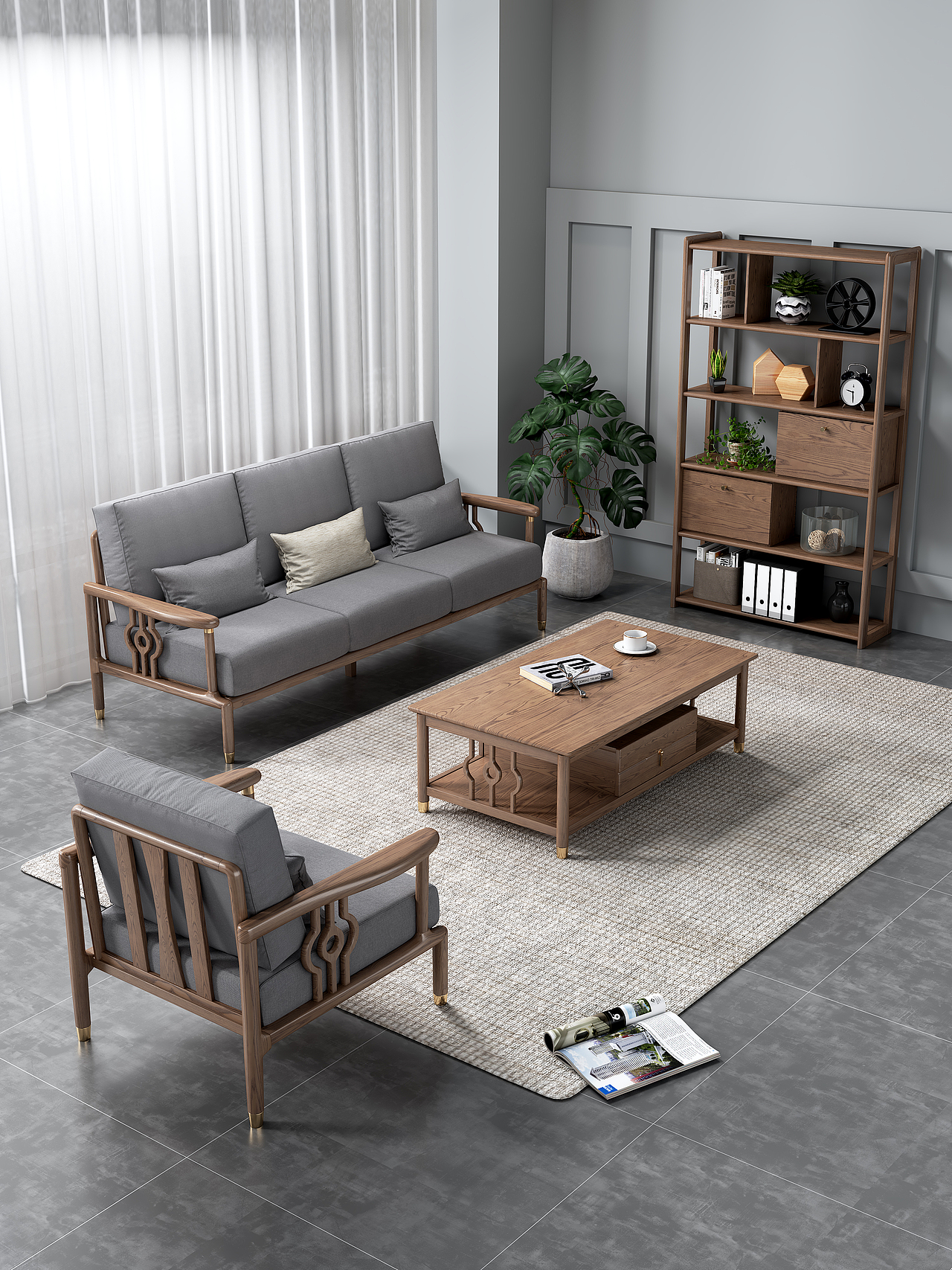 某电商家具产品渲染 - 实木沙发款（原木+梨花木）（图ZMjczNjMzNDc2） - 场景 - 站酷设计师氷奈冰丶瞬原创素材 - 站酷ZCOOL