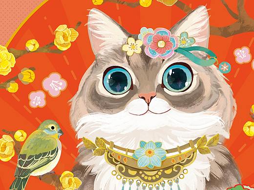 四张春节猫咪主题插画