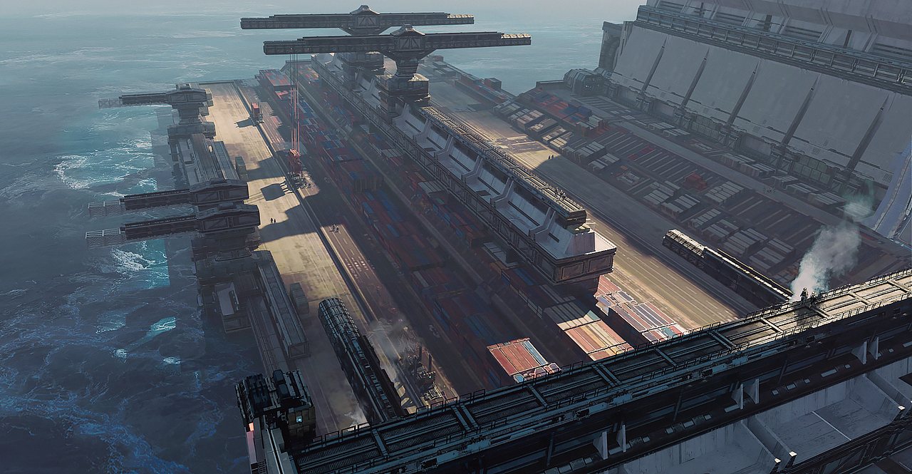 原创作品插画概念设定画blender建模3d科幻卫星城太空电梯概念设计