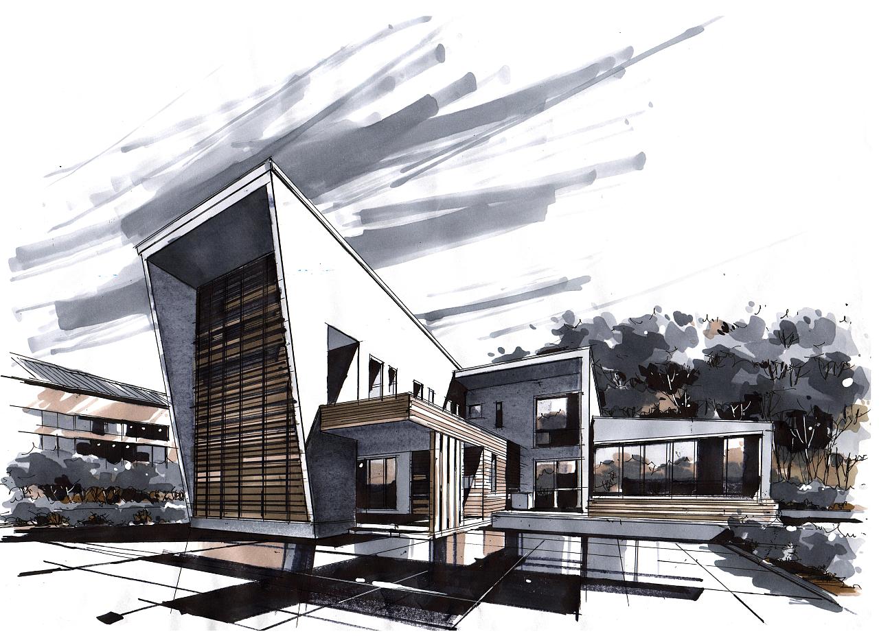 灰色系列建筑手绘设计
