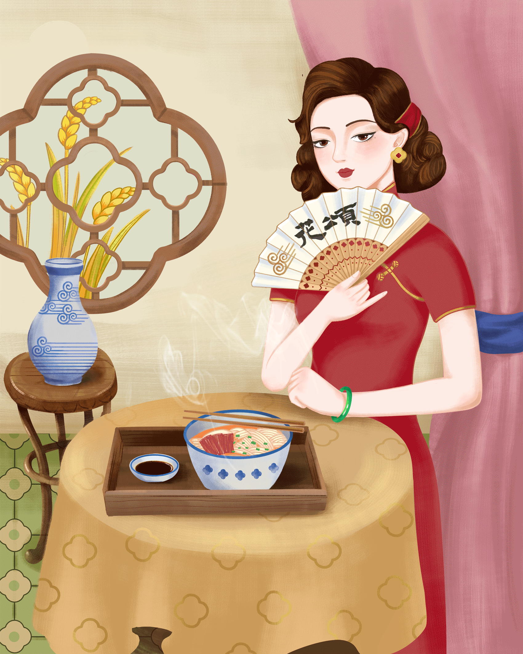 民国美女插画-中华米粉（图ZMjc5NTkzNjcy） - 商业插画 - 站酷设计师余巧红原创素材 - 站酷ZCOOL