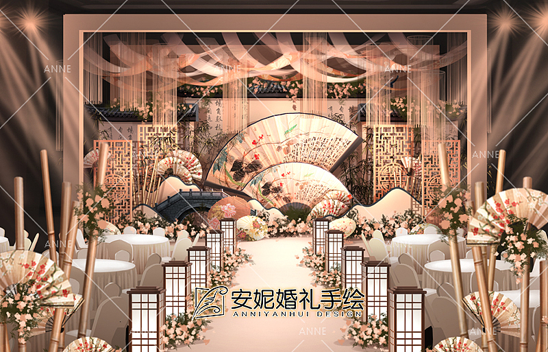 暖金色新中式婚礼 | 安妮婚礼手绘（图ZMTY5NDI4OTUy） - 舞台美术 - 站酷设计师安妮婚礼手绘原创素材 - 站酷ZCOOL