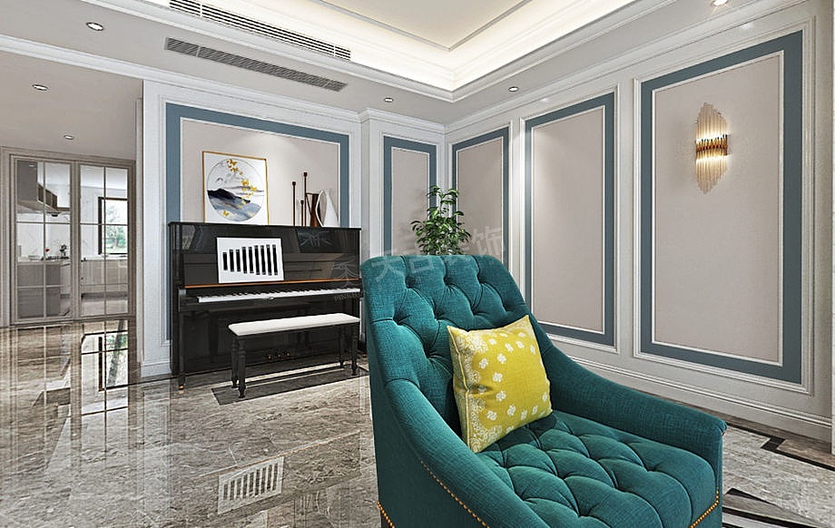 龙湖两江新宸装修,重庆洋房跃层装修,美式轻奢风格设计