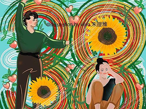 3月8日妇女节系列之女性与花朵植物组合插画