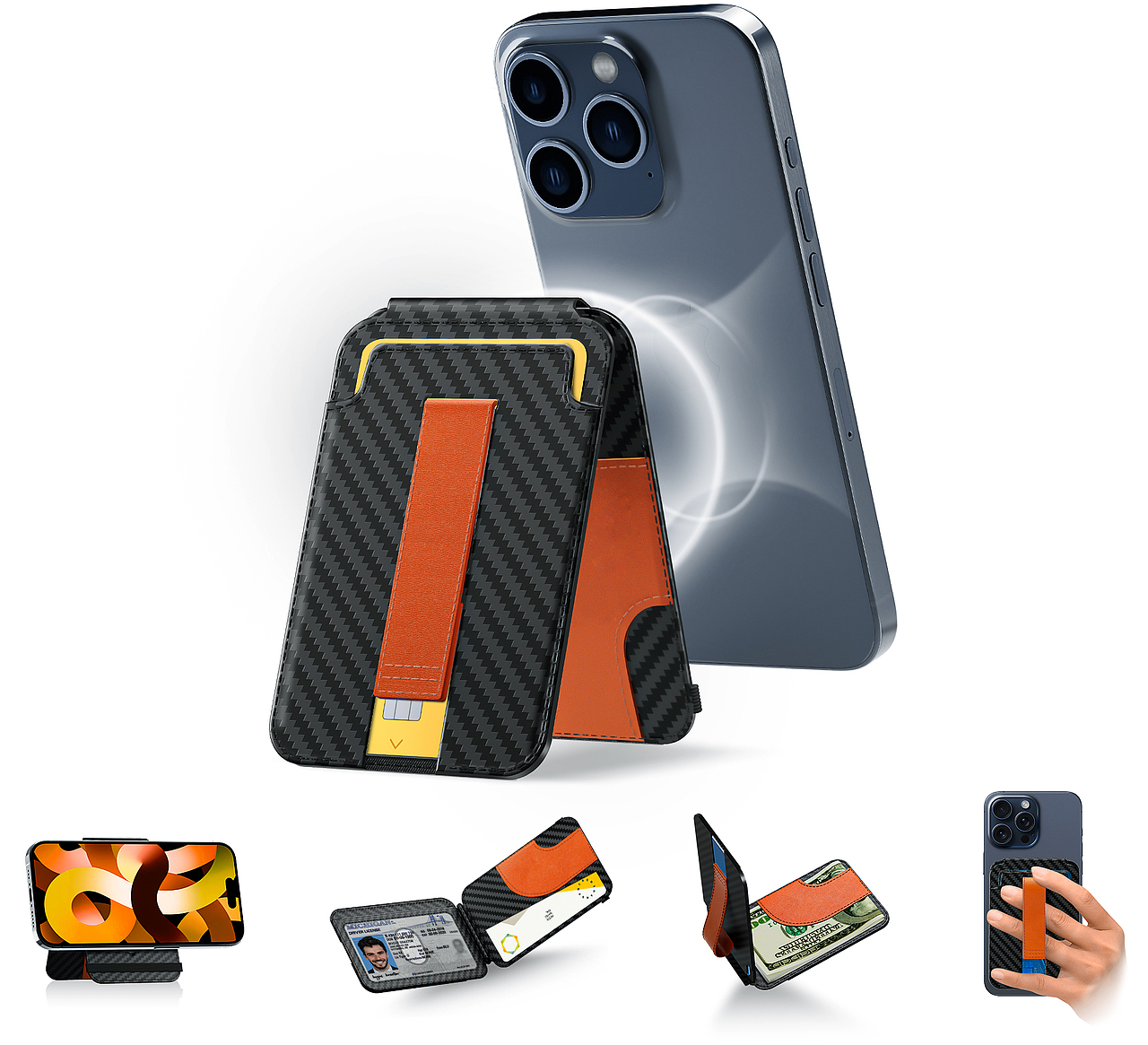 亚马逊高级磁吸支架男士钱包渲染设计