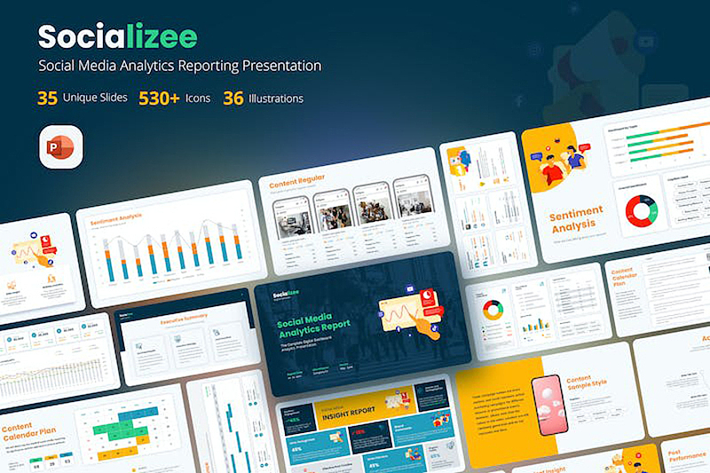 35页社交媒体财务数据分析展示报告通用国外PPT模板