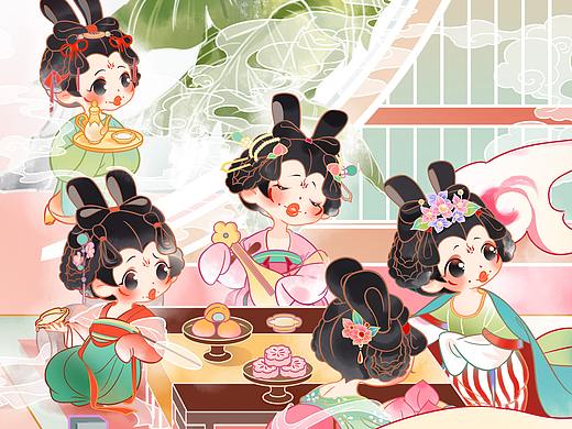 唐宫夜宴舞蹈官方IP形象插画