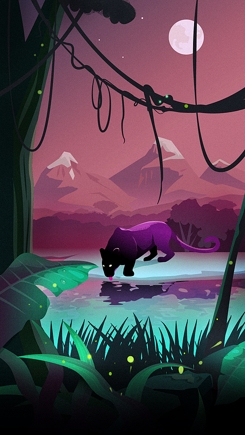 矢量插畫 | 夜晚叢林的黑豹（圖ZMjA2NjAzMjQw） - 創(chuàng)作習(xí)作 - 站酷設(shè)計師學(xué)會學(xué)會原創(chuàng)素材 - 站酷ZCOOL
