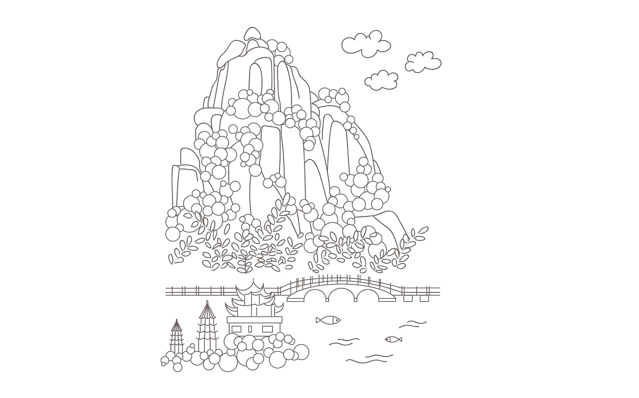 茶叶礼盒包装,茶饼礼盒包装.线稿插画手绘.云南与福鼎风光.