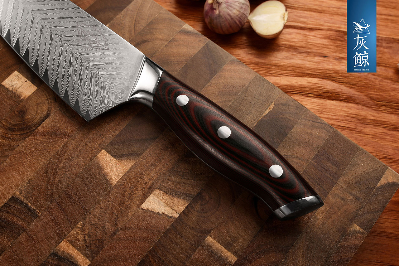 大马士革厨师刀具西式菜刀产品图场景拍摄