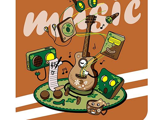 商业插画/复古的音乐吉他（个人主页-ZNDkyMjMyMTI=） - 商业插画 - 站酷设计师兔子蹦蹬Fmrabby原创素材 - 站酷ZCOOL