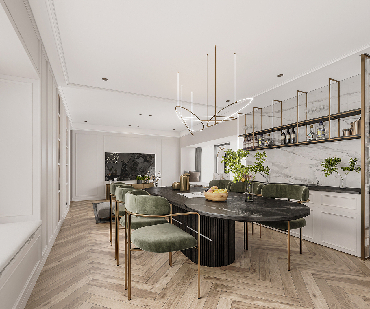 使用圆弧曲线设计的家居,使空间更加丰富柔和。