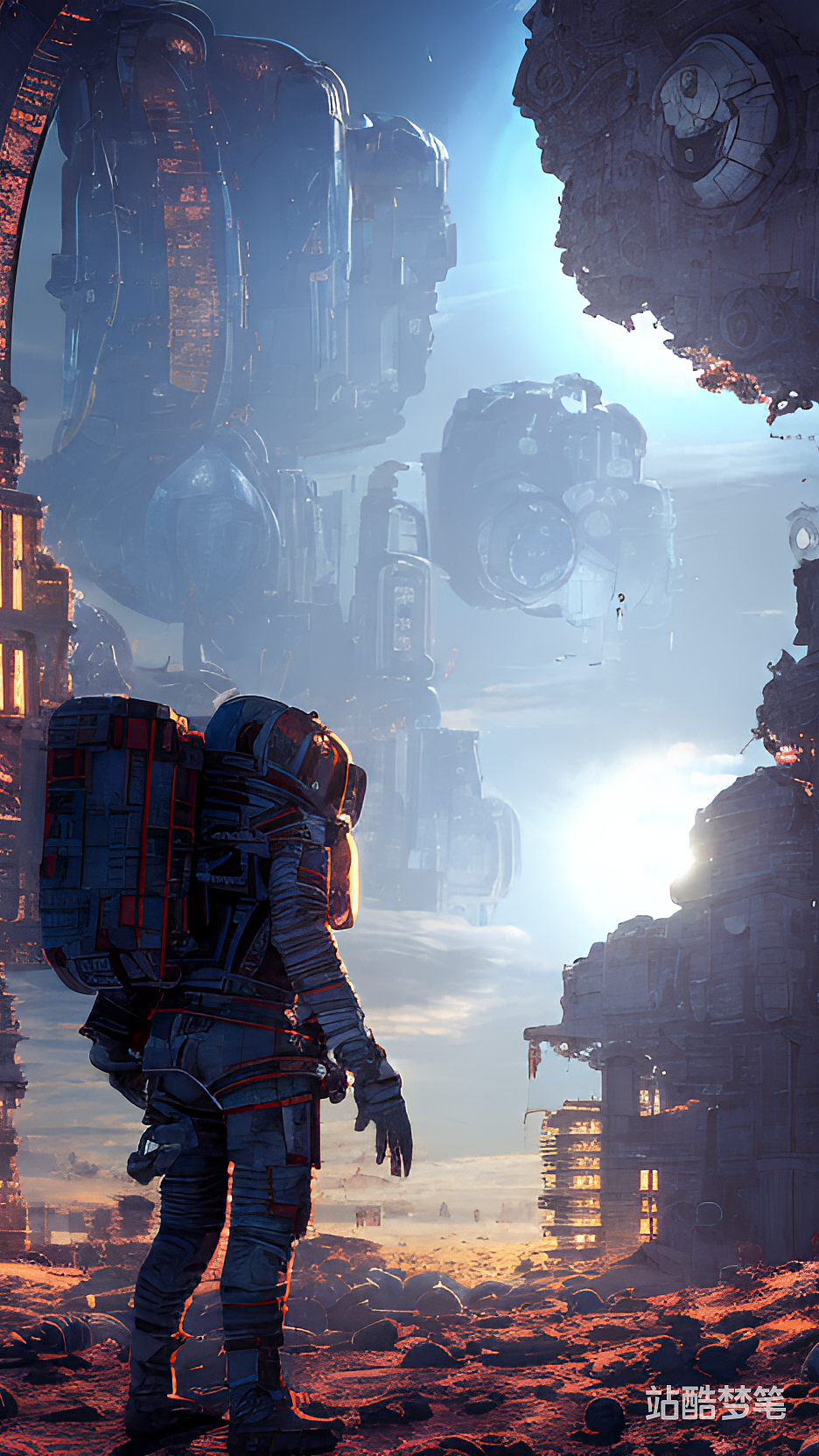 #站酷梦笔#一个宇航员，在星球废墟上，赛博朋克（图ZMzI5NjQ4NzEy） - AI作品 - 站酷设计师闫艺max原创素材 - 站酷ZCOOL