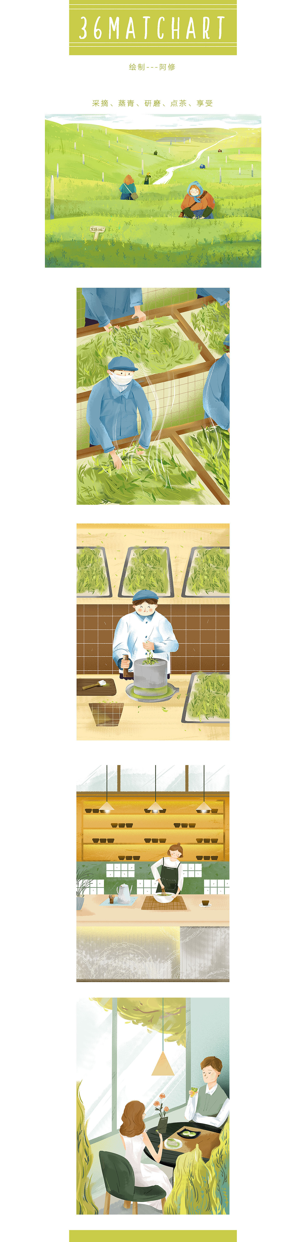 抹茶生产工艺插画（图ZNzgwNjMxNzY=） - 商业插画 - 站酷设计师阿修wenzi原创素材 - 站酷ZCOOL