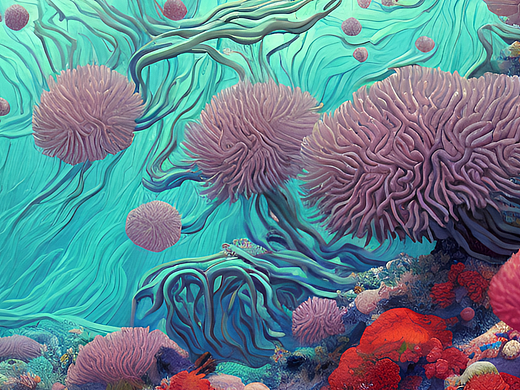 #站酷梦笔#海底，珊瑚，海葵，未来主义，科学幻想，艺