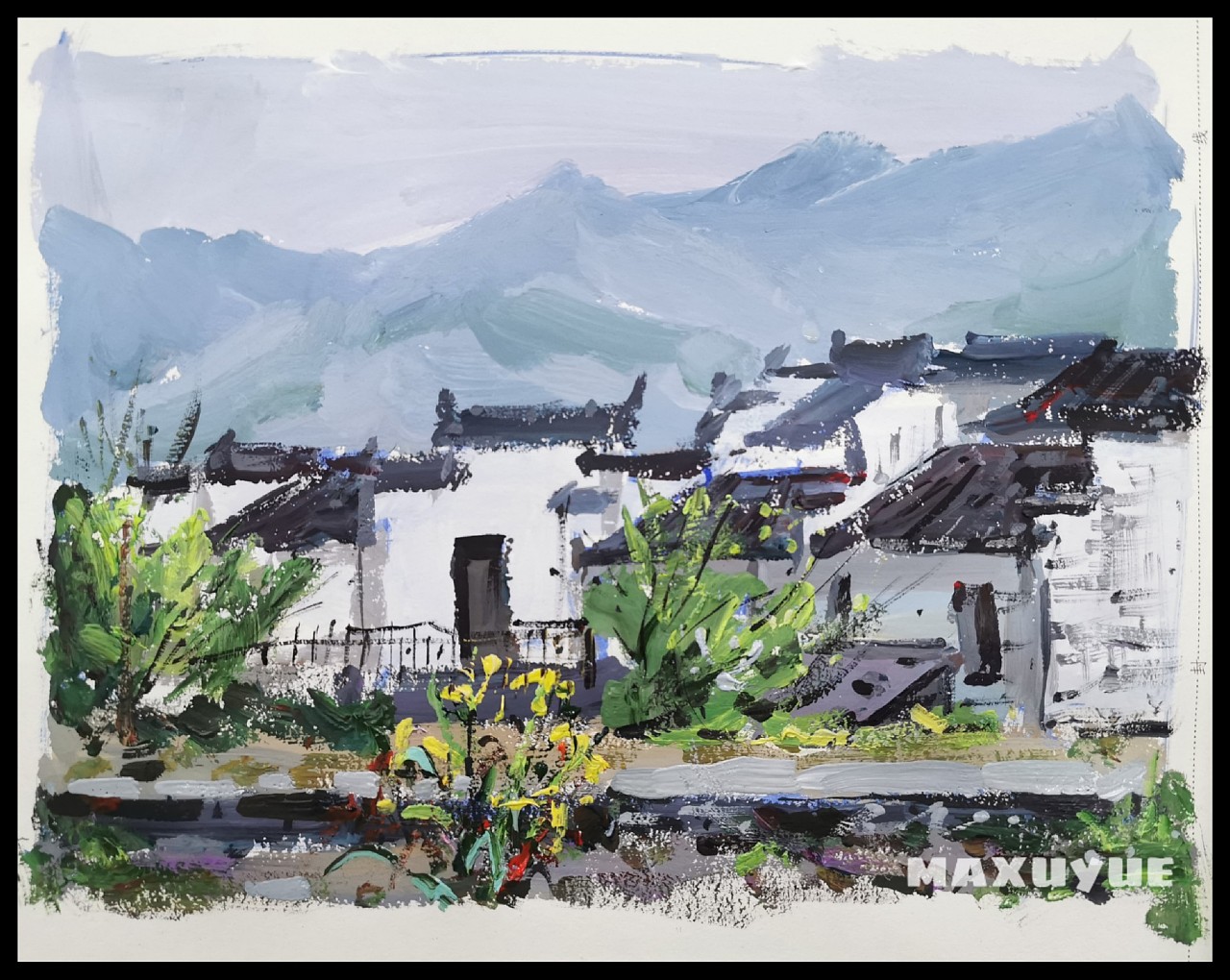 水粉风景速写