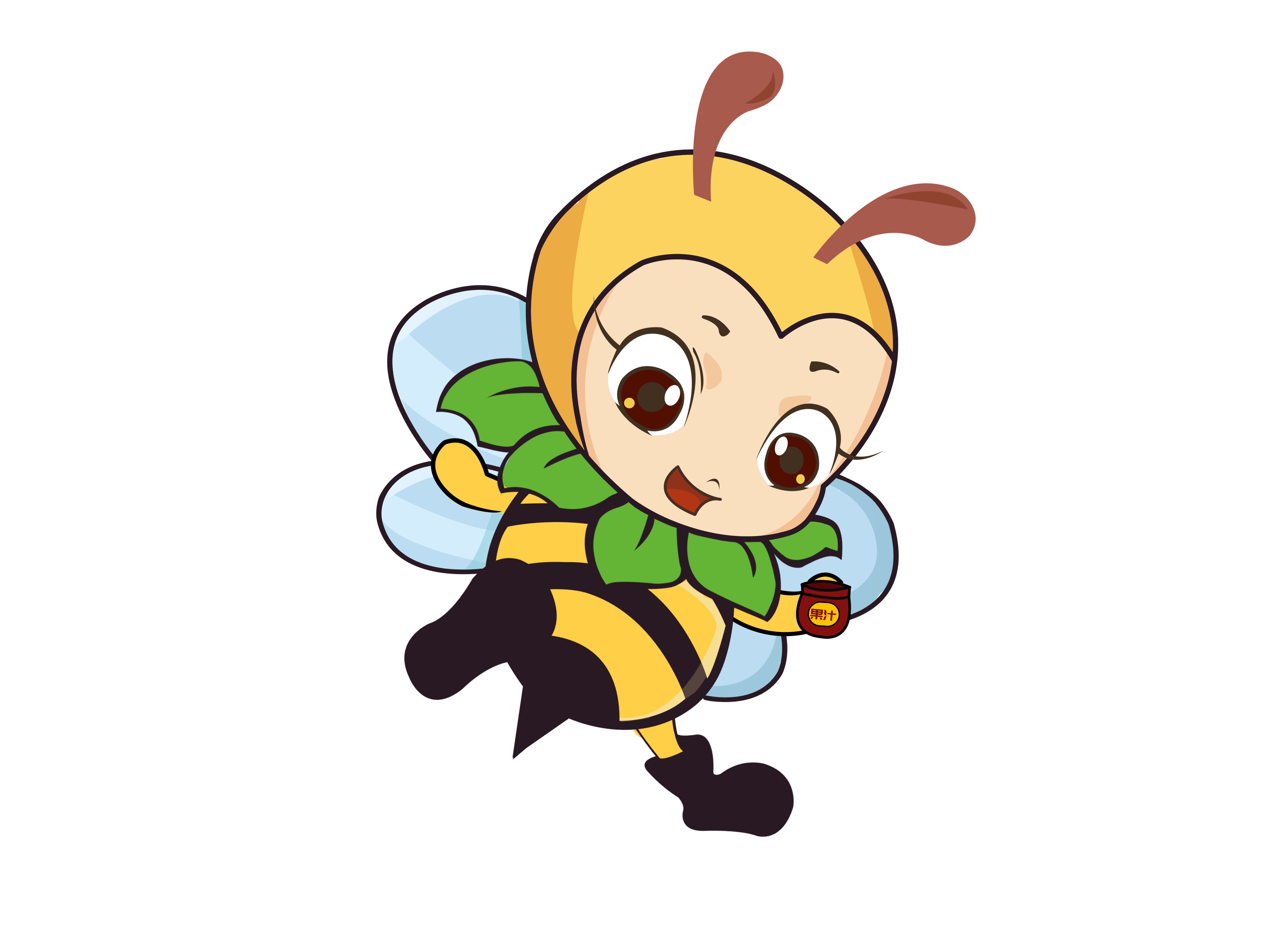 cartoon cute bee carry big honey pot fill with fresh honey dripping out ...