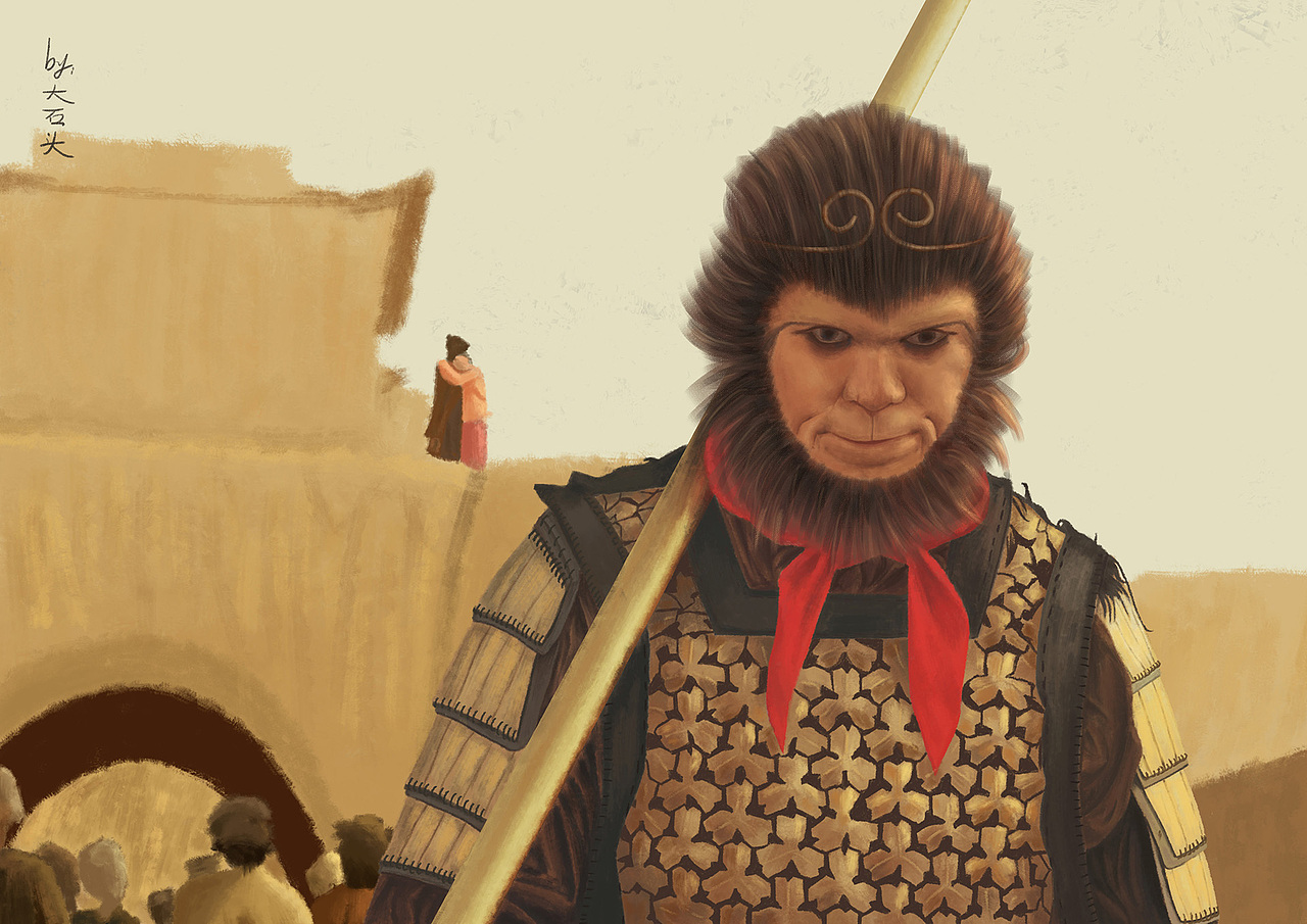 回顾了一遍大话西游,颇有感触,便把猴哥画一边吧