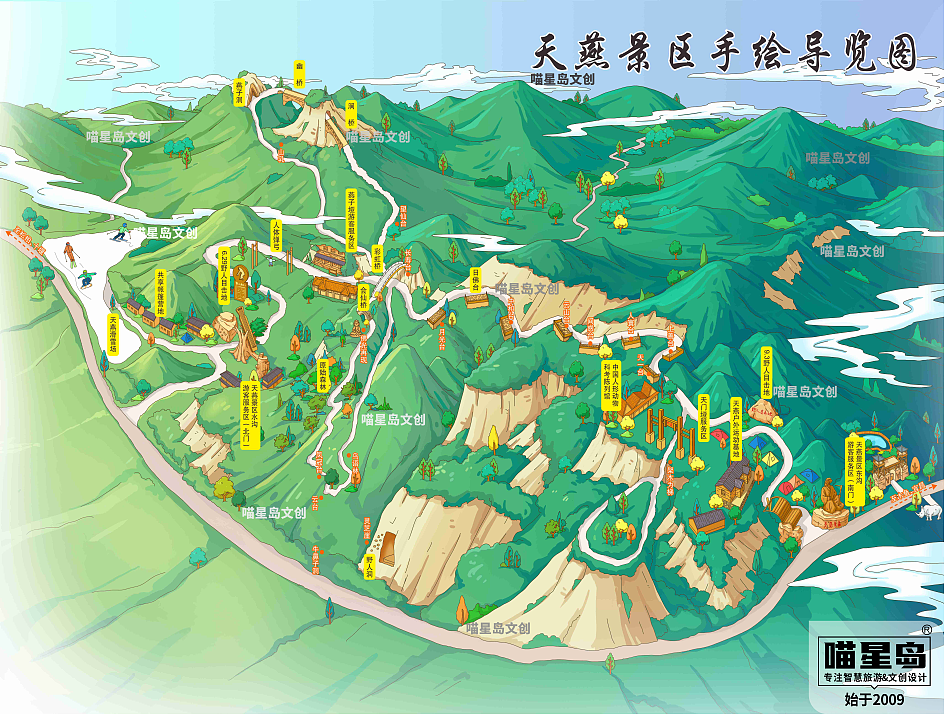 不同类型的山体地图绘制，景区山体手绘地图