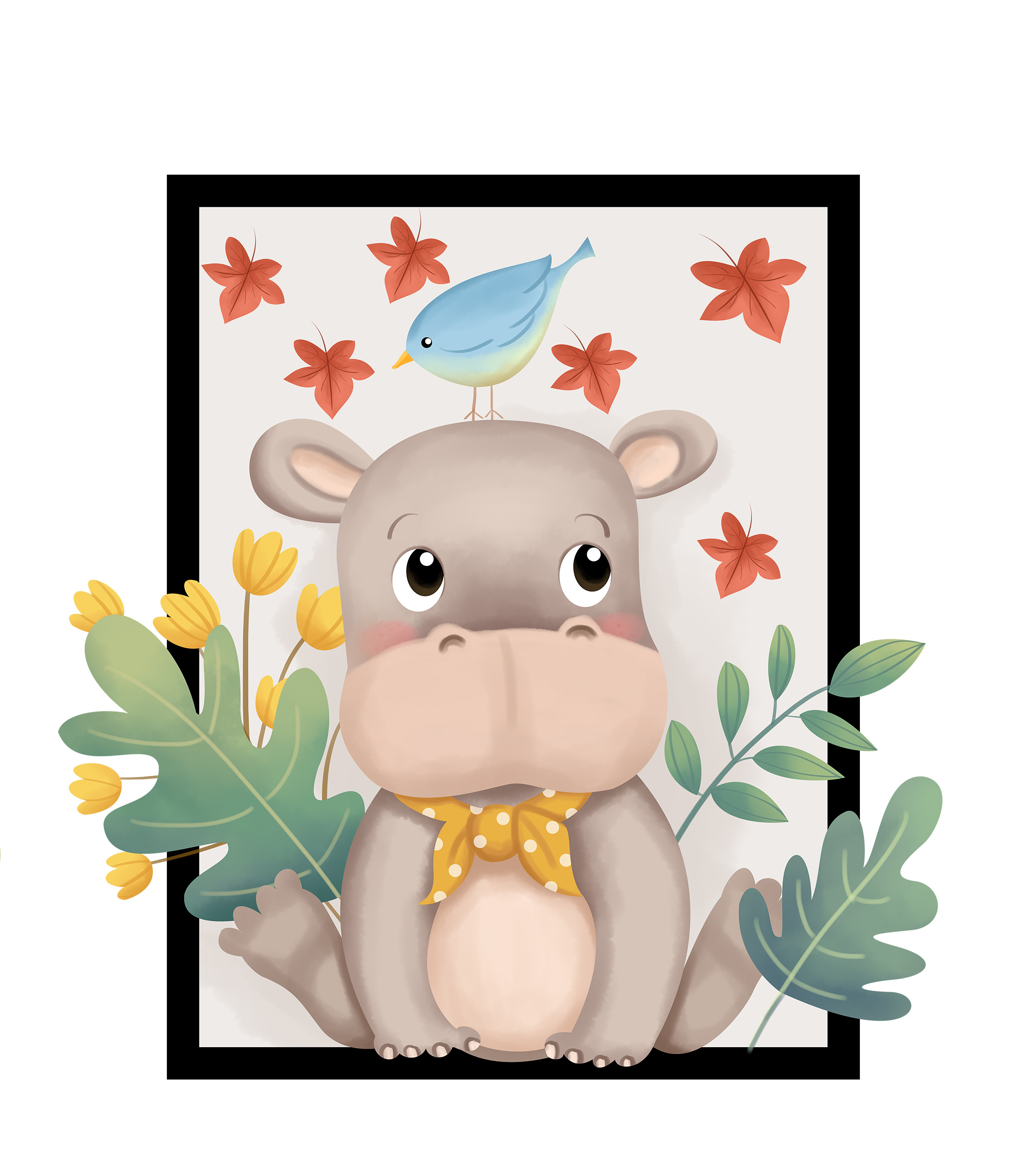 卡通动物三联画框