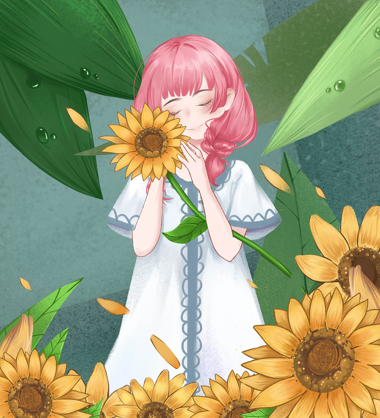 一个喜欢向日葵的小女孩,开朗活泼海口|插画师银森森林2|0|22原创作品