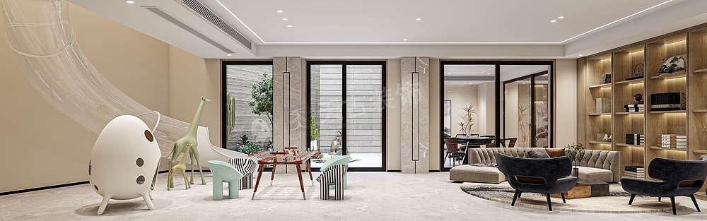 华侨城天澜美墅别墅装修方案,新中式风格设计效果图