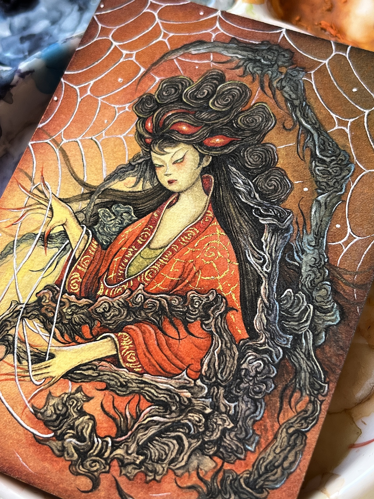 原创手绘水彩国风插画~蜘蛛精