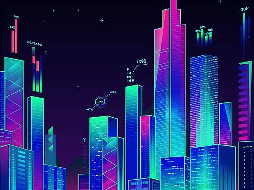 城市炫彩科技风格插画