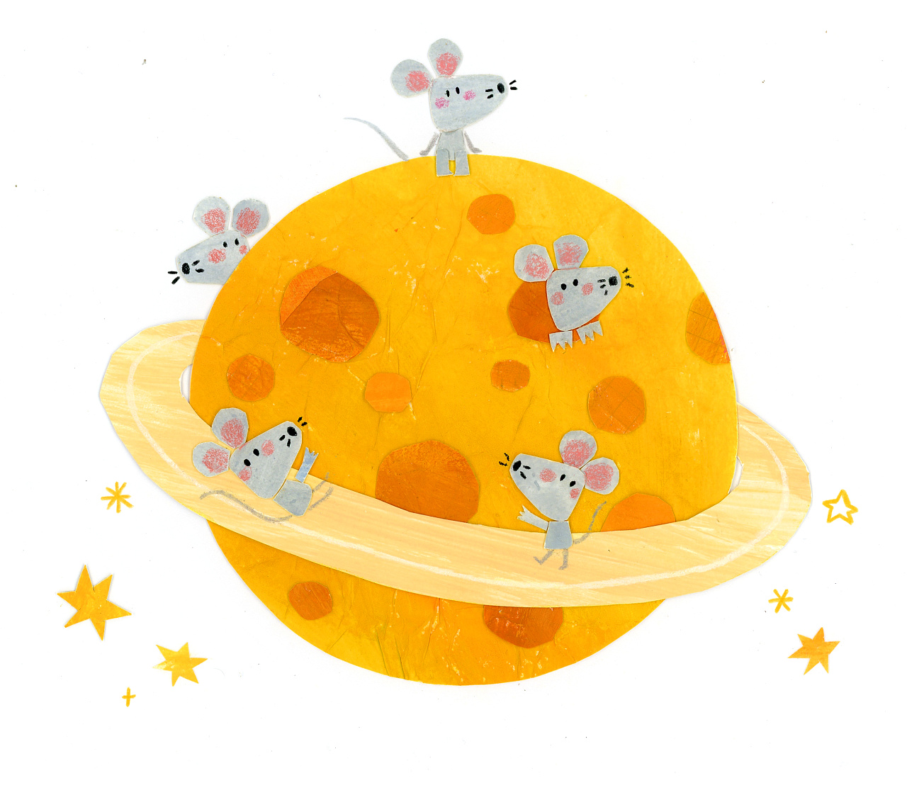 拼贴插画小老鼠们和芝士星球