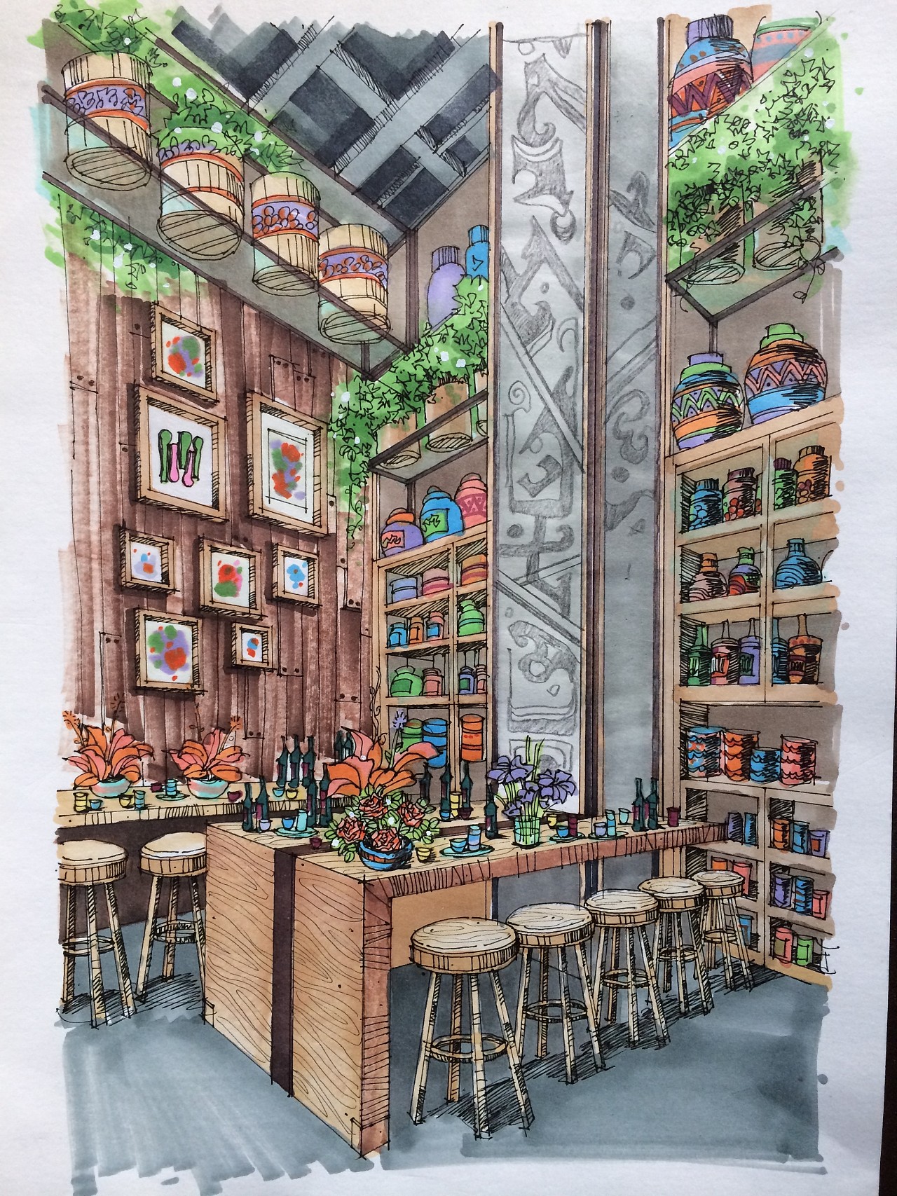 河南郑州丹尼斯3天地陕西文化特色餐厅手绘方案