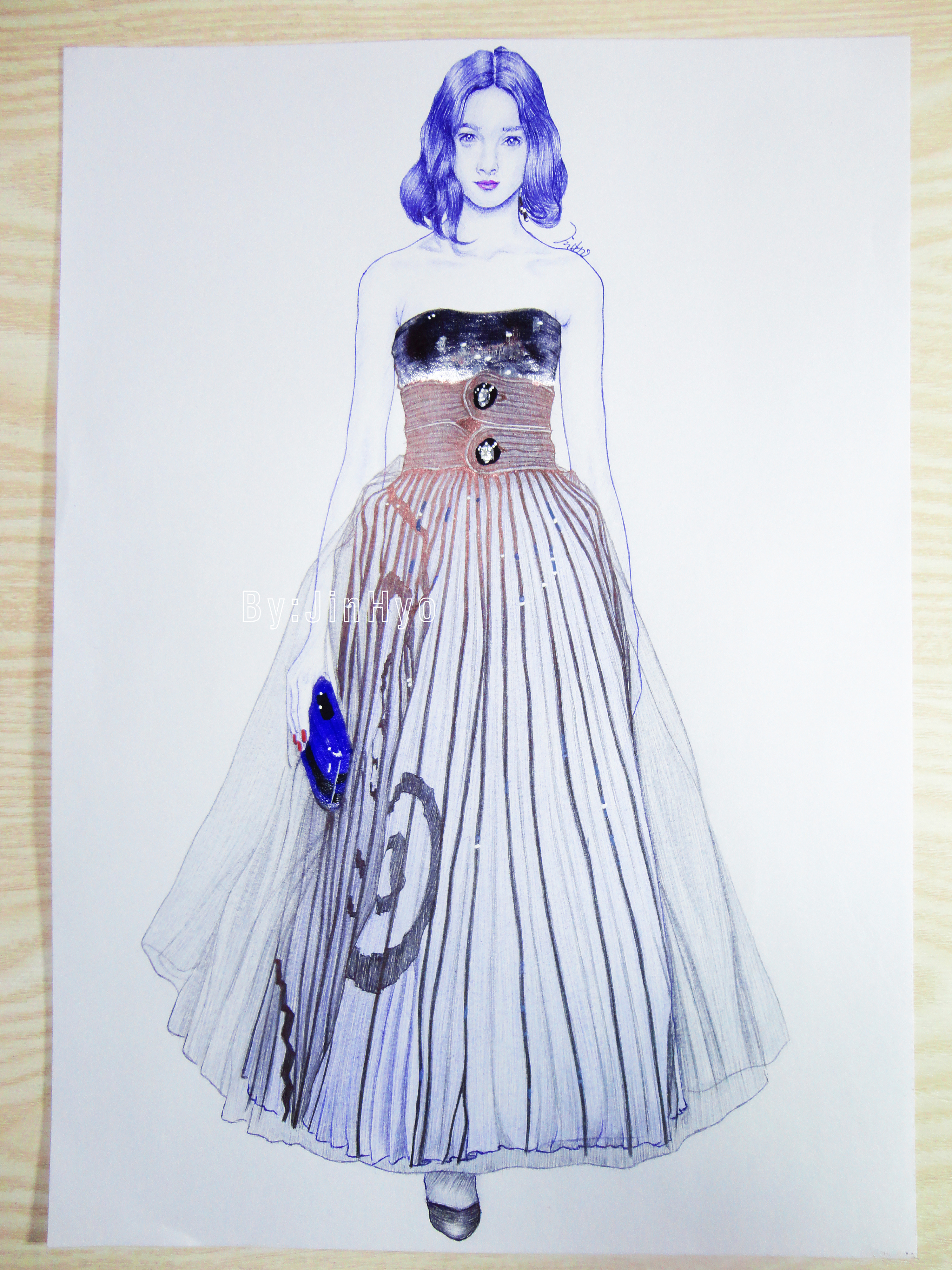 圆珠笔时装画手稿(八)