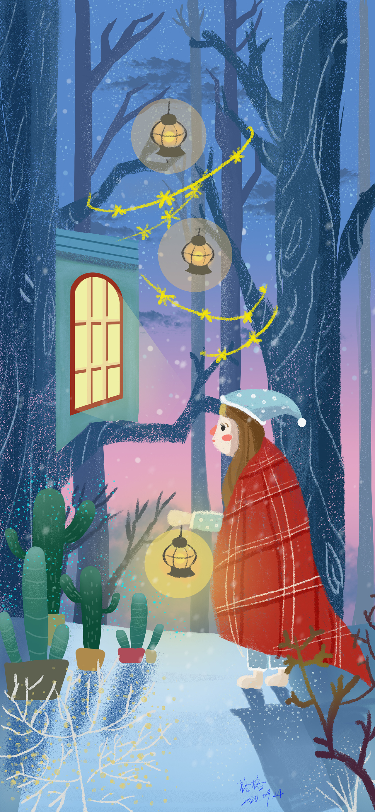 板绘手绘-插画-晚安雪夜森林|插画|创作习作|奶狐狸格格 - 原创作品