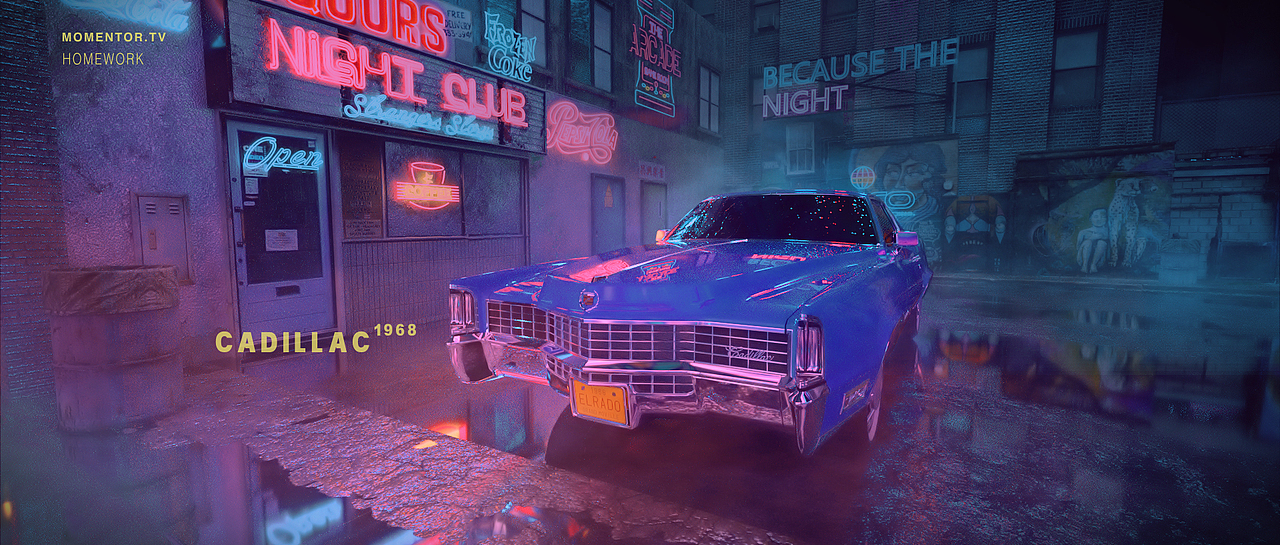 霓虹灯和它可爱的小车车