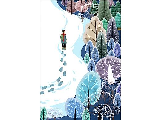 冬天下雪唯美手绘插画