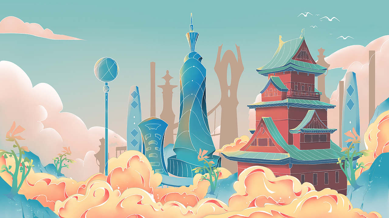 国潮风城市.日出映像