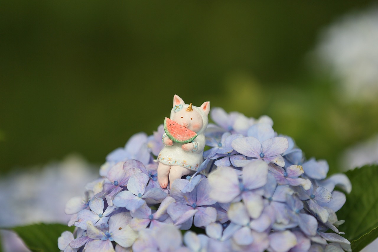 原创手工自制石塑粘土夏日花丛吃瓜瓜啦