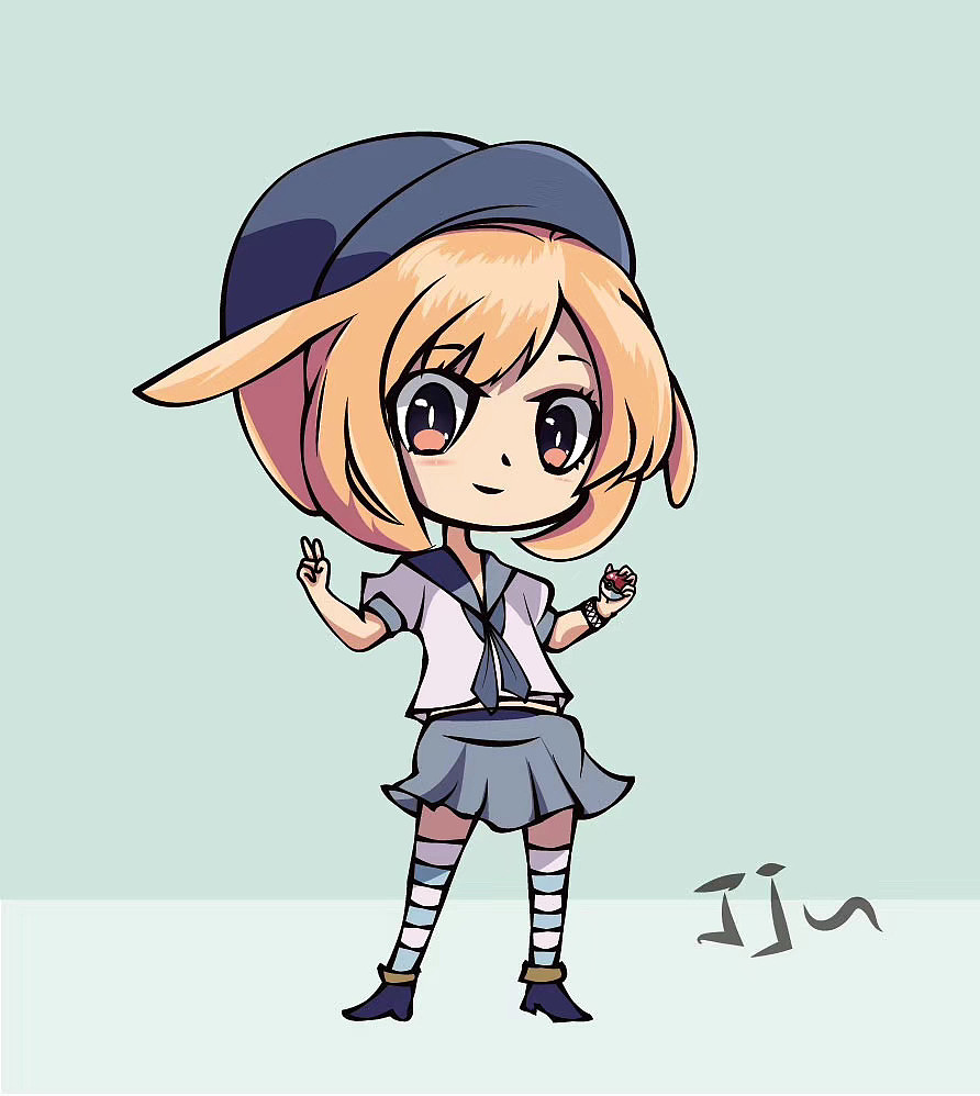 这幅作品是根据自己的形象画的q版,制服是因为自己现实的身材穿不了jk