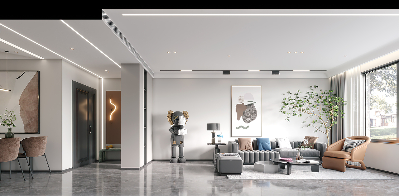 现代风格设计,无主灯设计,磁吸灯线性灯光设计