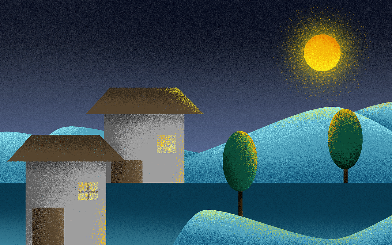 月圆夜，寂静小山村插画（图ZMjMyNzI5MjI0） - 创作习作 - 站酷设计师Z59138692原创素材 - 站酷ZCOOL