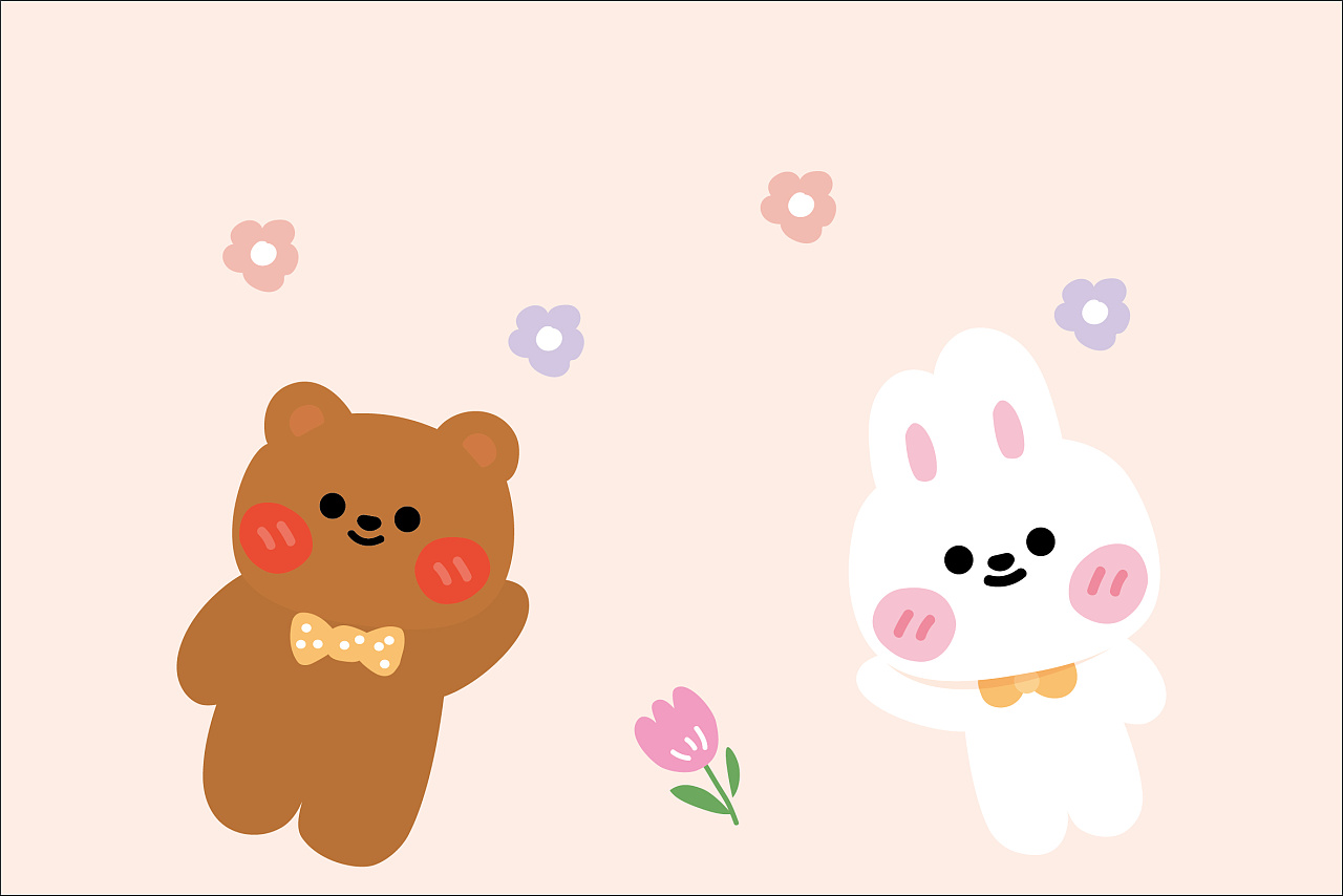 阿茹插画设计原创手绘兔子和熊贴纸卡通可爱已申请版权