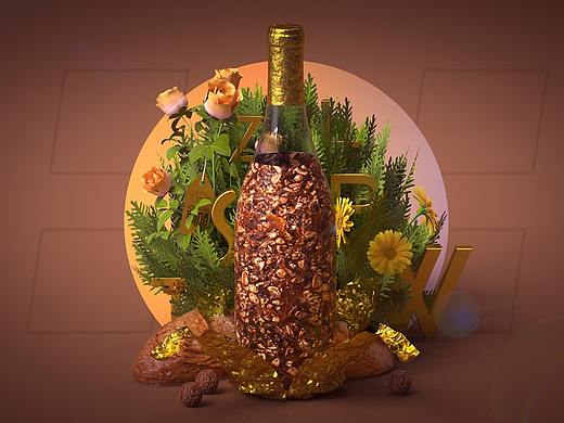 【C4D练习】巧克力酒海报