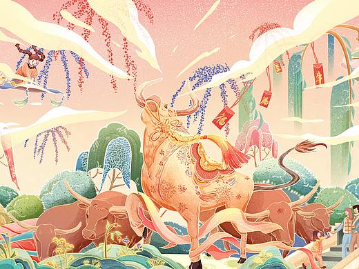 2021牛年插画新春贺图