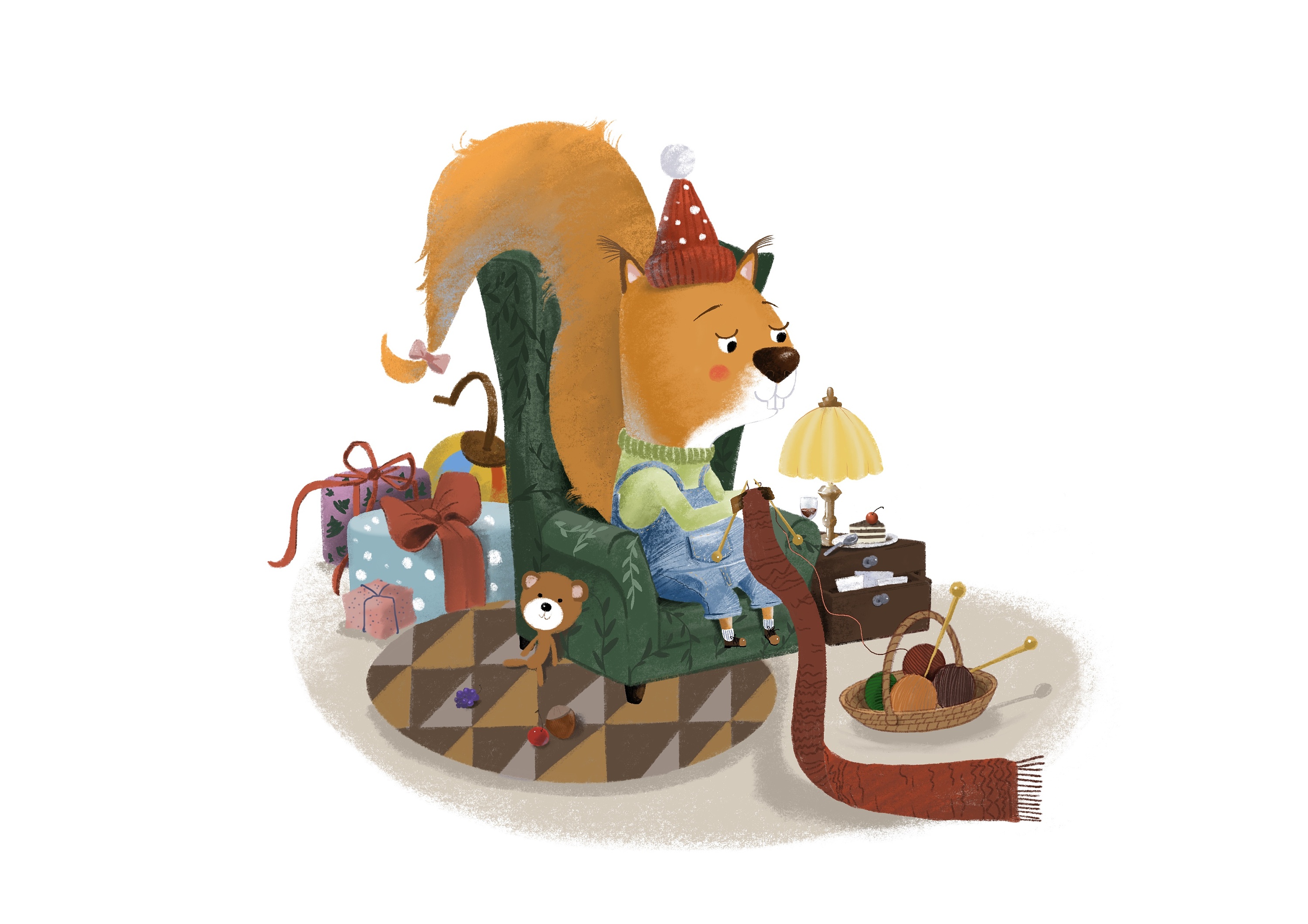 织毛衣的小松鼠|插画|儿童插画|荒山小野驴 - 原创作品 - 站酷 (zcool